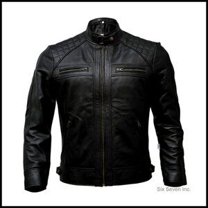 Genuine Lambskin Leather Biker Jacket Men's Motorcycle Style